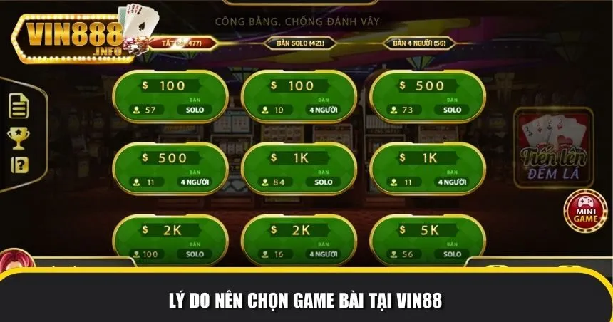 Lý do nên chọn game bài tại Vin88